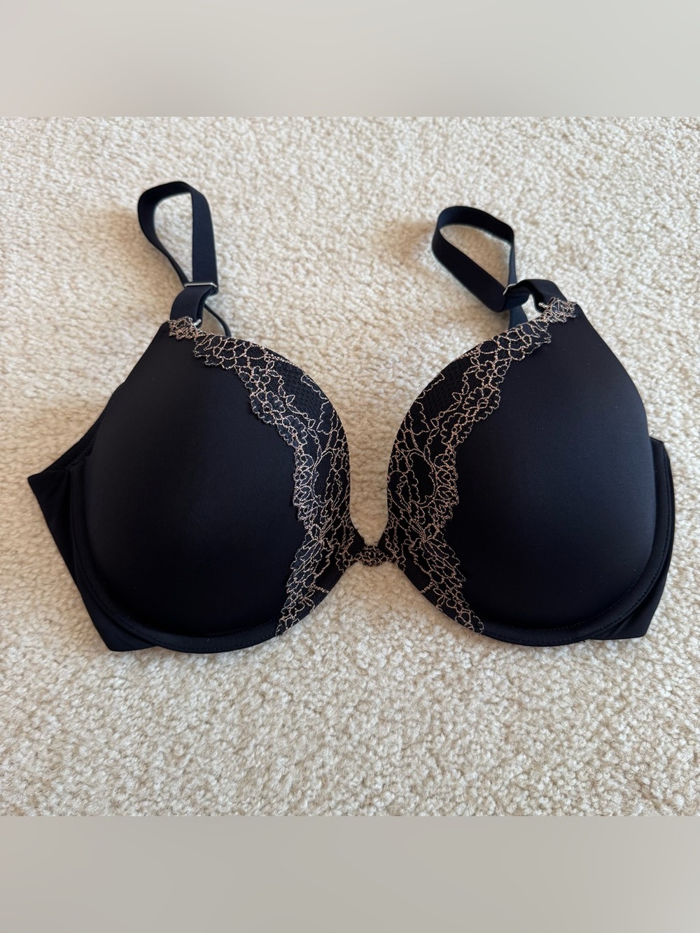 Soma Memorable Full Coverage Bra Black Lace Detail Padded Underwire Push-up 38C